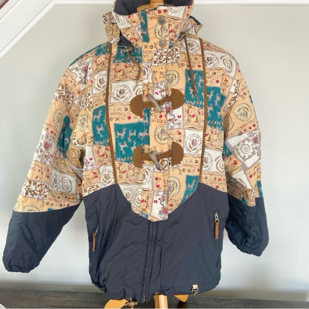 VTG OBERMEYER Lupine Insulated Winter Coat Hooded Patchwork Print Junior’s 18